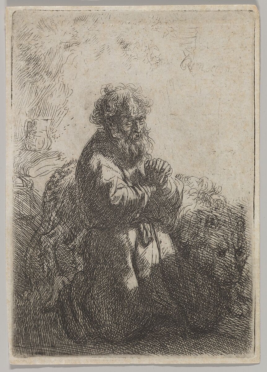 St. Jerome in Prayer, Rembrandt (Rembrandt van Rijn) (Dutch, Leiden 1606–1669 Amsterdam), Etching 