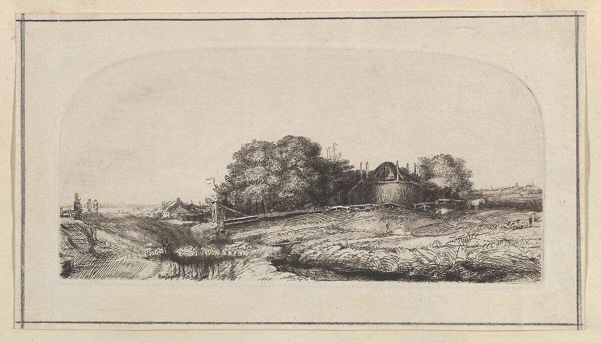 Landscape with a Haybarn and a Flock of Sheep (copy), Captain William E. Baillie (Irish, Kilbride, County Carlow 1723–1810 London), Etching and drypoint; first state of two 