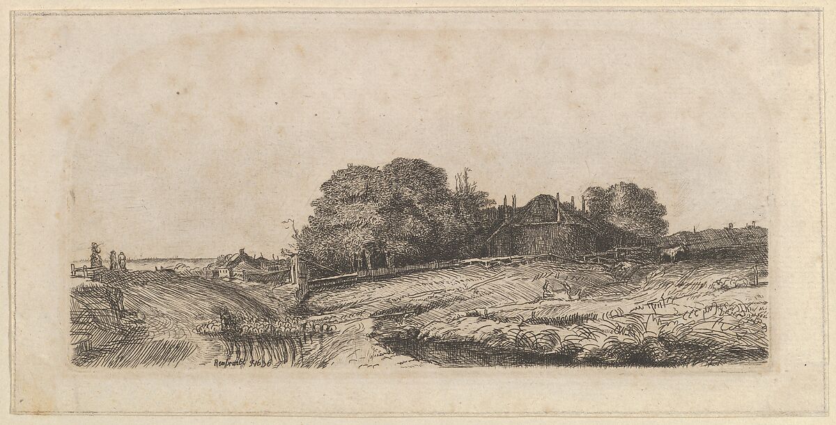 Landscape with a Haybarn and a Flock of Sheep (copy), Captain William E. Baillie (Irish, Kilbride, County Carlow 1723–1810 London), Etching and drypoint; second state of two 