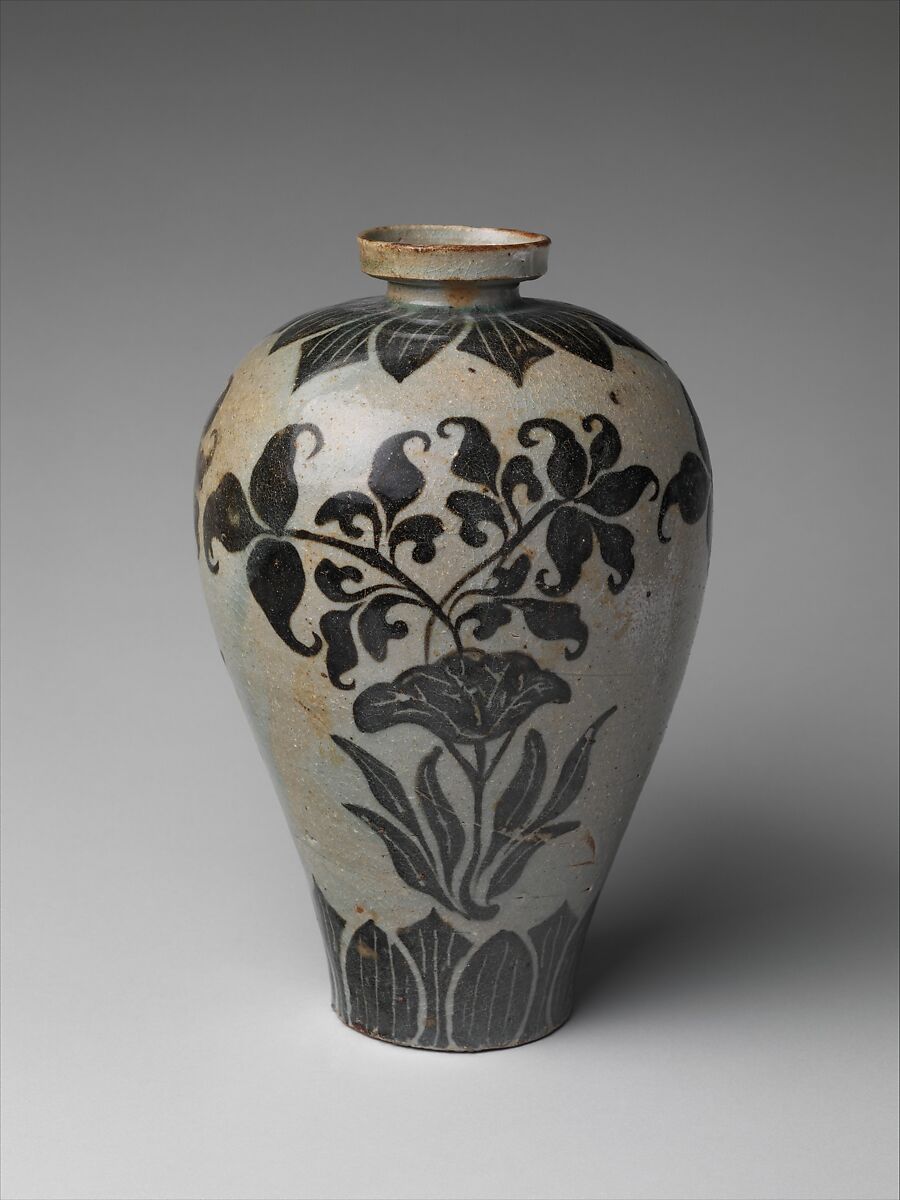 Maebyeong decorated with lotus, Stoneware with iron-brown design under celadon glaze, Korea 