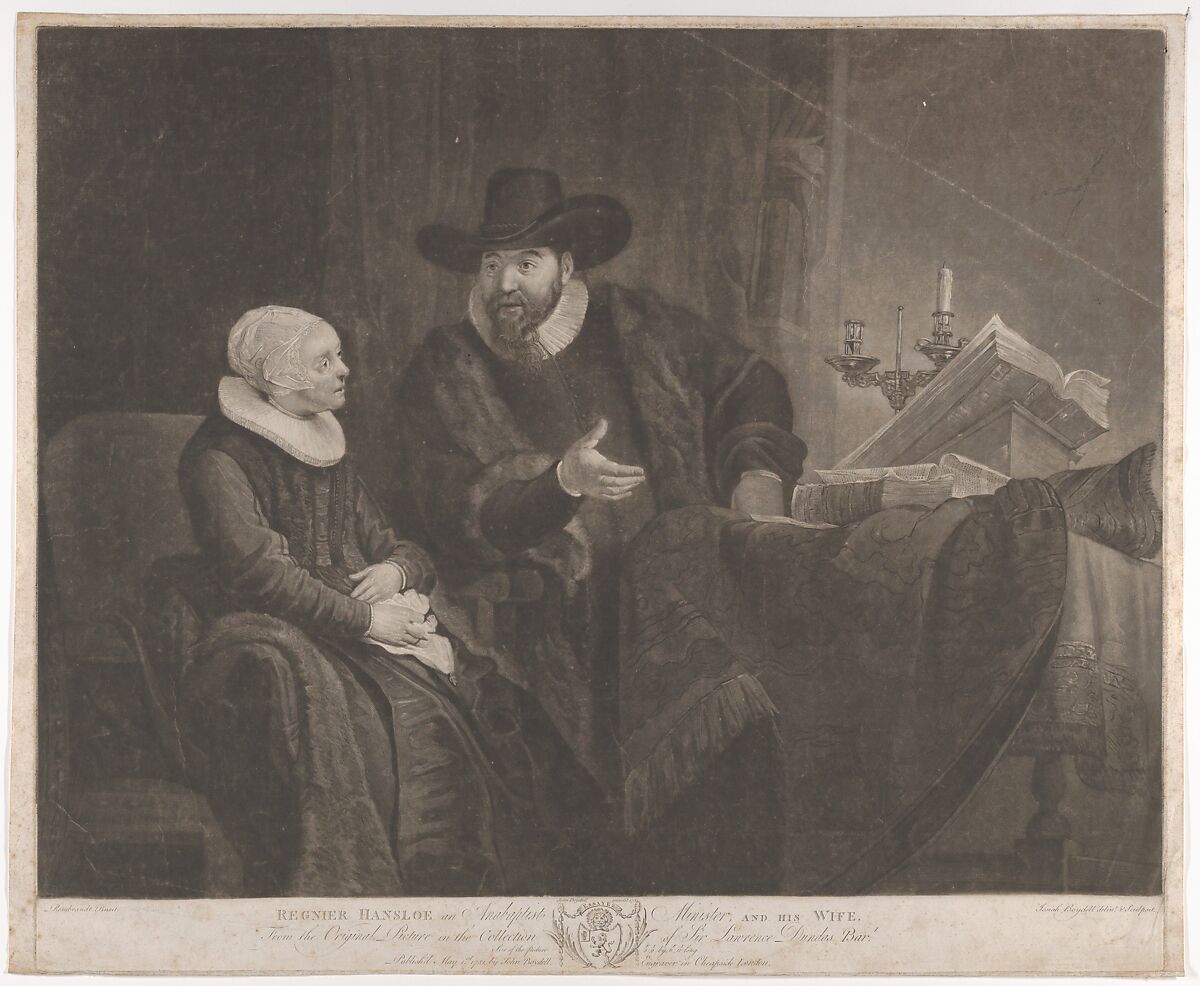 Regnier Hansloe, an Anabaptist Minister, and His Wife (Cornelis Claesz  Anslo and His Wife Aeltje Gerritsdr Schouten), Josiah Boydell (British, Hawarden, Flintshire 1752–1817 Middlesex), Etching and mezzotint; second state of two 