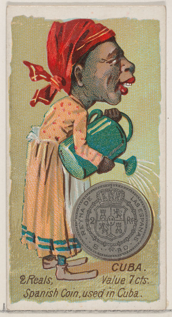 Caricatured Cuban, 2 Reals, from the series Coins of All Nations (N72, variation 2) for Duke brand cigarettes, Issued by W. Duke, Sons &amp; Co. (New York and Durham, N.C.), Commercial color lithograph 