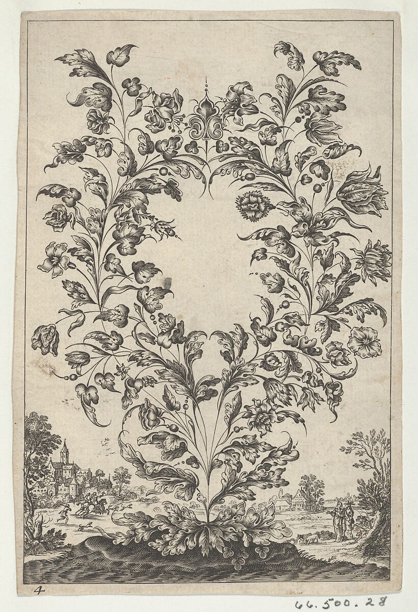 Ornament with Jewelry Design as Decorative Floral Arrangement, Anonymous, 17th century (in the style of Gédéon Légaré), Engraving 