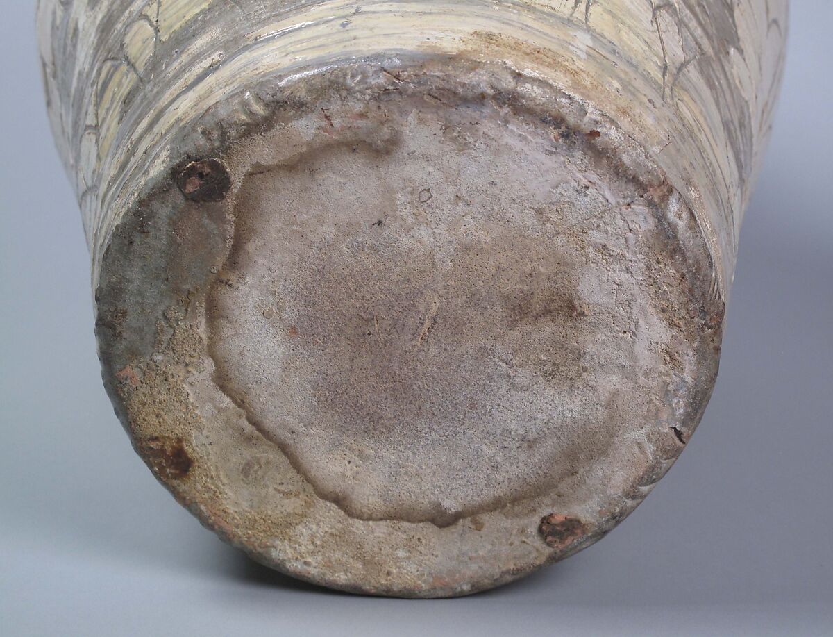 Large jar decorated with peonies, Buncheong ware with incised and sgraffito design, Korea
