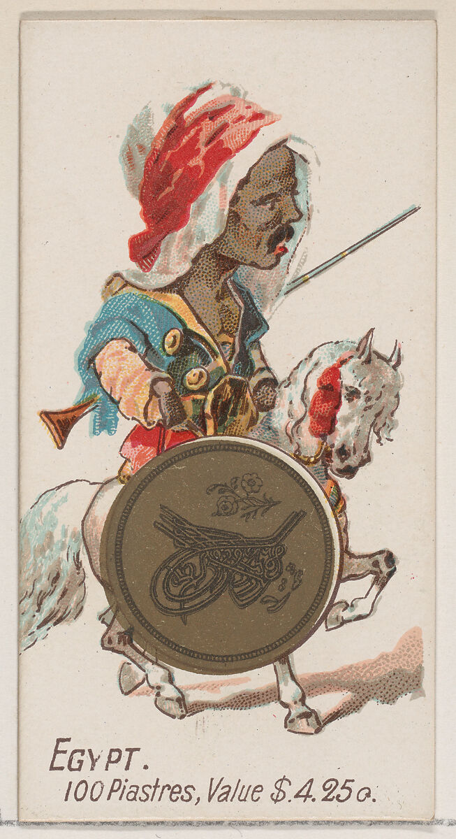 Egypt, 100 Piastres, from the series Coins of All Nations (N72, variation 1) for Duke brand cigarettes, Issued by W. Duke, Sons &amp; Co. (New York and Durham, N.C.), Commercial color lithograph 