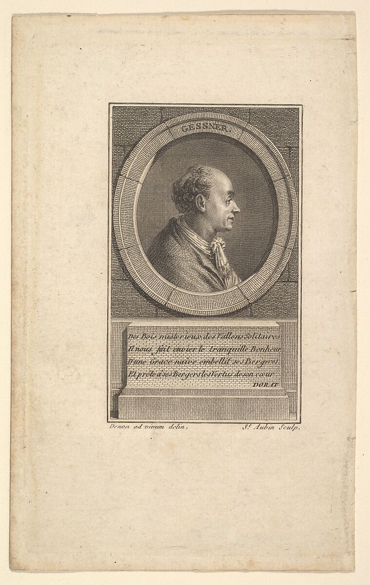 Portrait of Gessner, Augustin de Saint-Aubin (French, Paris 1736–1807 Paris), Etching; third state of four (Bocher) 