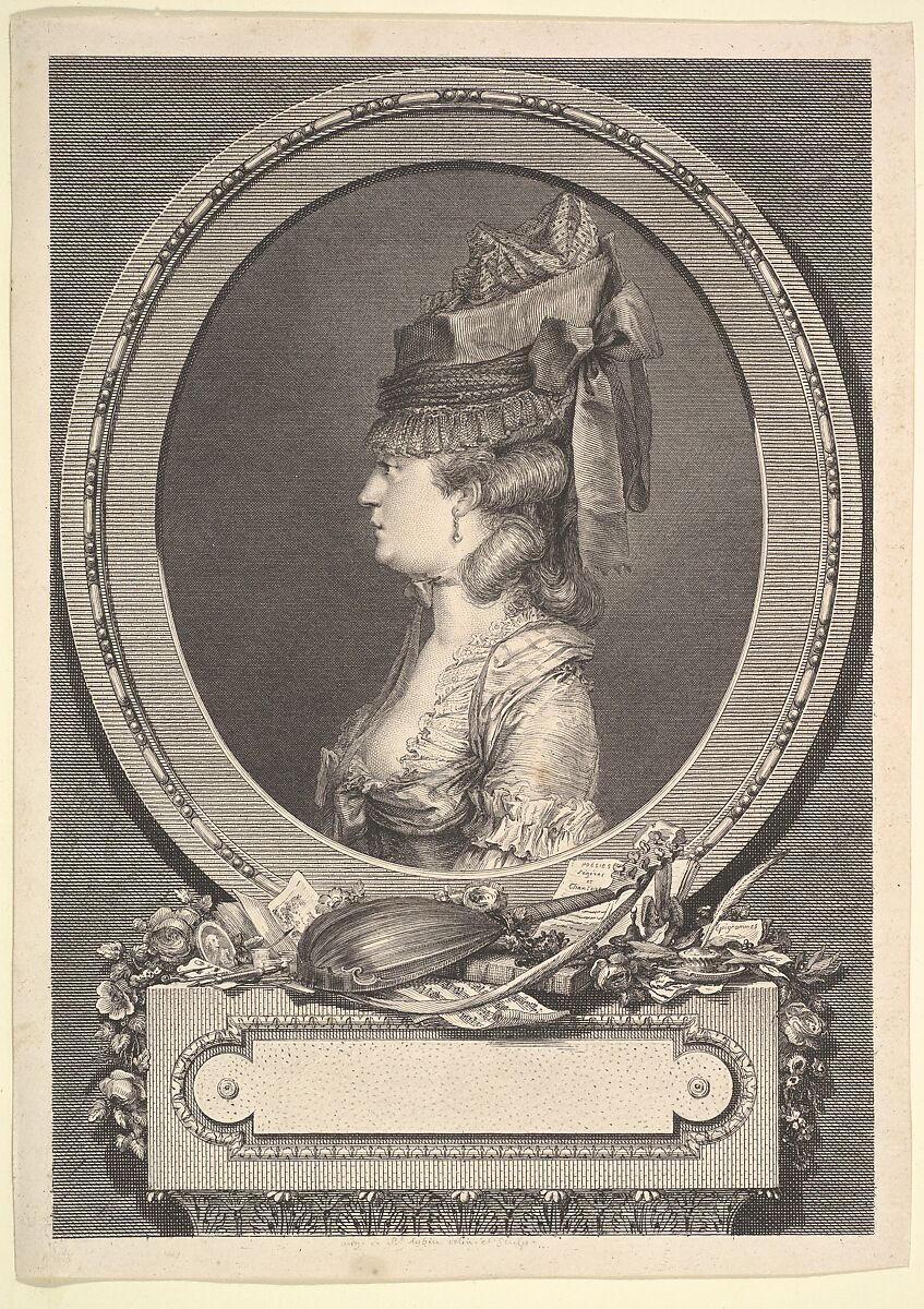 Portrait of Adrienne-Sophie Marquise de ***, Augustin de Saint-Aubin (French, Paris 1736–1807 Paris), Etching and engraving; second state of four (Bocher) 