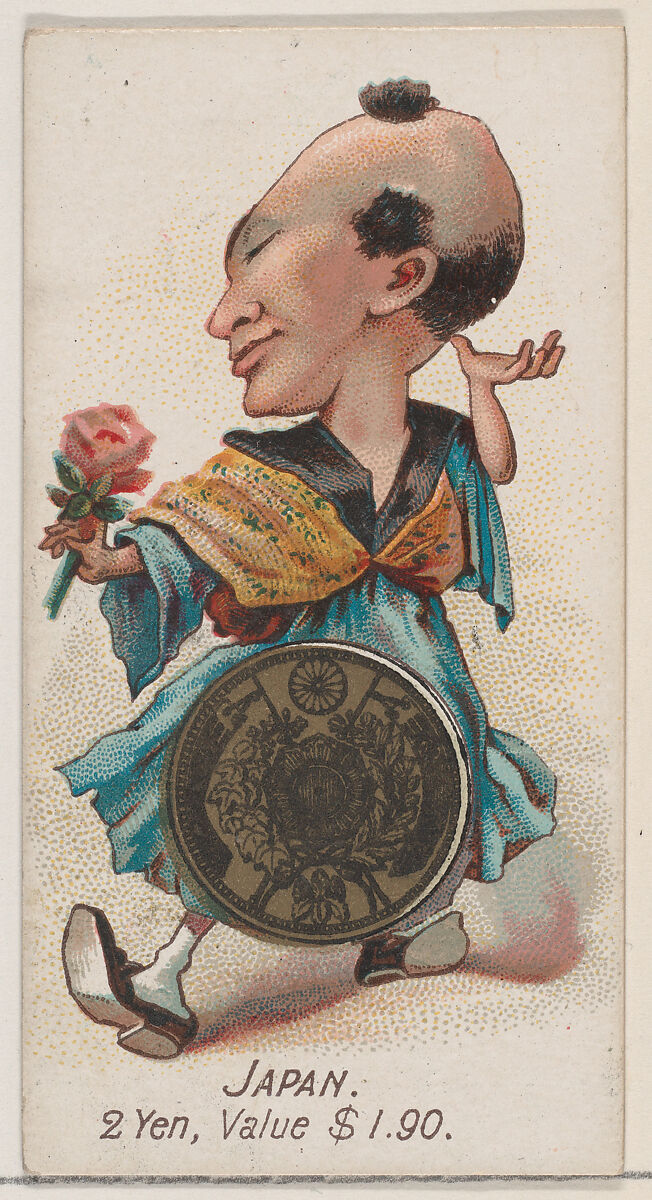 Caricatured Japanese figure, 2 Yen, from the series Coins of All Nations (N72, variation 1) for Duke brand cigarettes, Issued by W. Duke, Sons &amp; Co. (New York and Durham, N.C.), Commercial color lithograph 