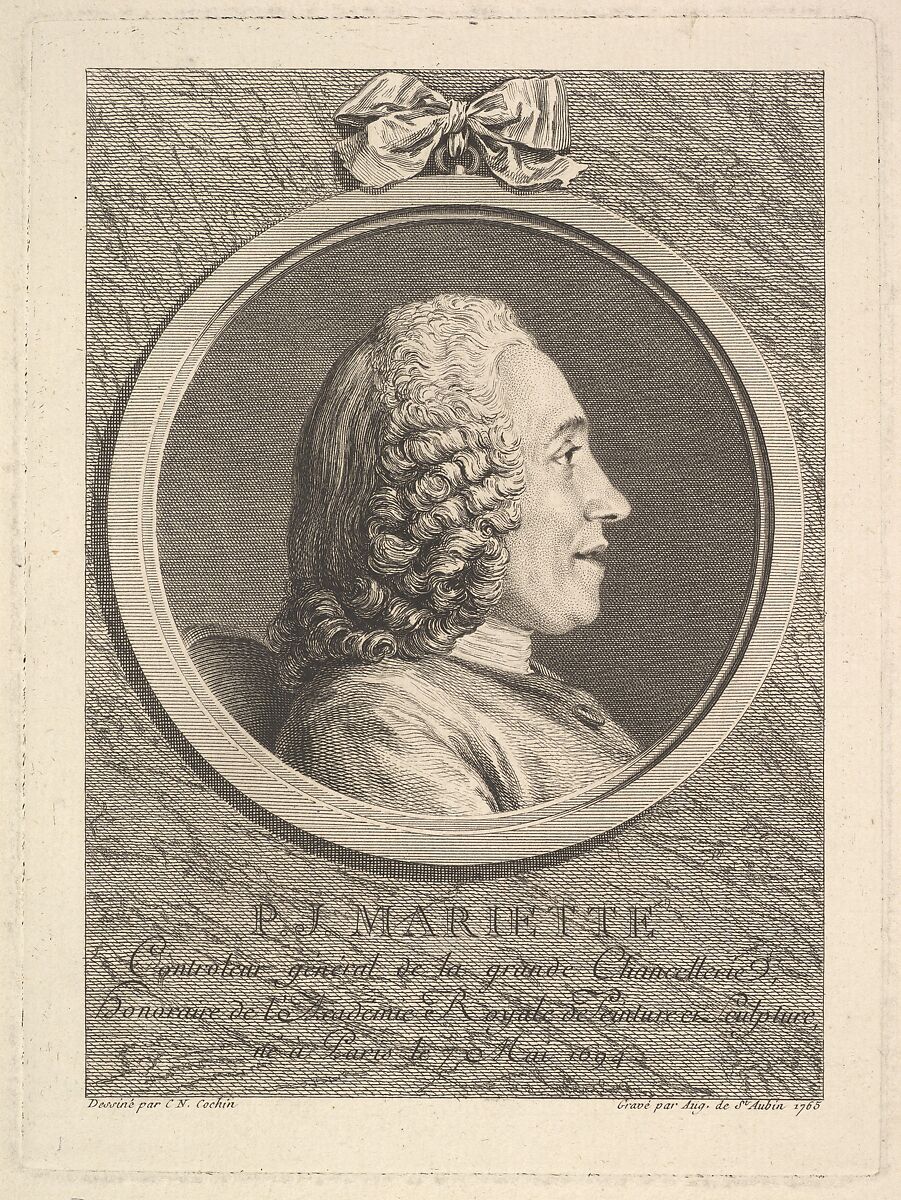 Portrait of Pierre-Jean Mariette, Augustin de Saint-Aubin (French, Paris 1736–1807 Paris), Etching and engraving; third state of five (Bocher) 
