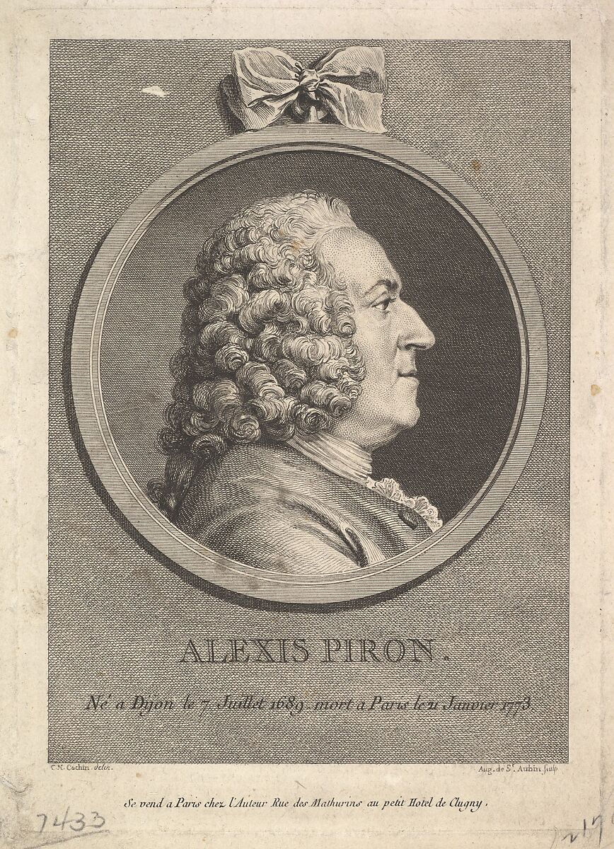 Portrait of Alexis Piron, Augustin de Saint-Aubin (French, Paris 1736–1807 Paris), Etching and engraving; fifth state of five (Bocher) 