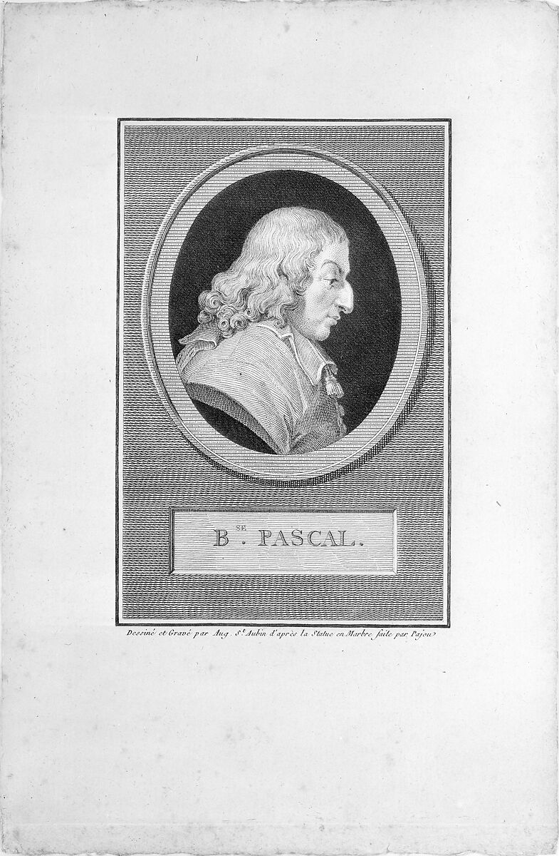 Portrait of Blaise Pascal, Augustin de Saint-Aubin (French, Paris 1736–1807 Paris), Etching and engraving; third state of three (Bocher)