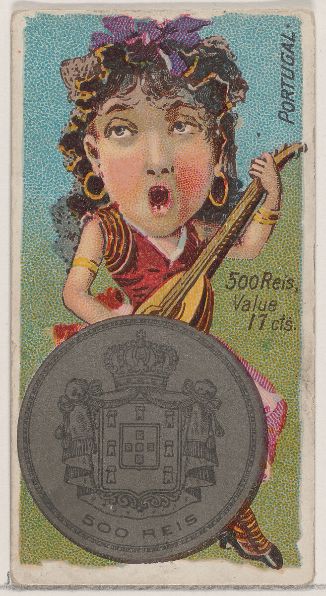 Portugal, 500 Reis, from the series Coins of All Nations (N72, variation 2) for Duke brand cigarettes, Issued by W. Duke, Sons &amp; Co. (New York and Durham, N.C.), Commercial color lithograph 