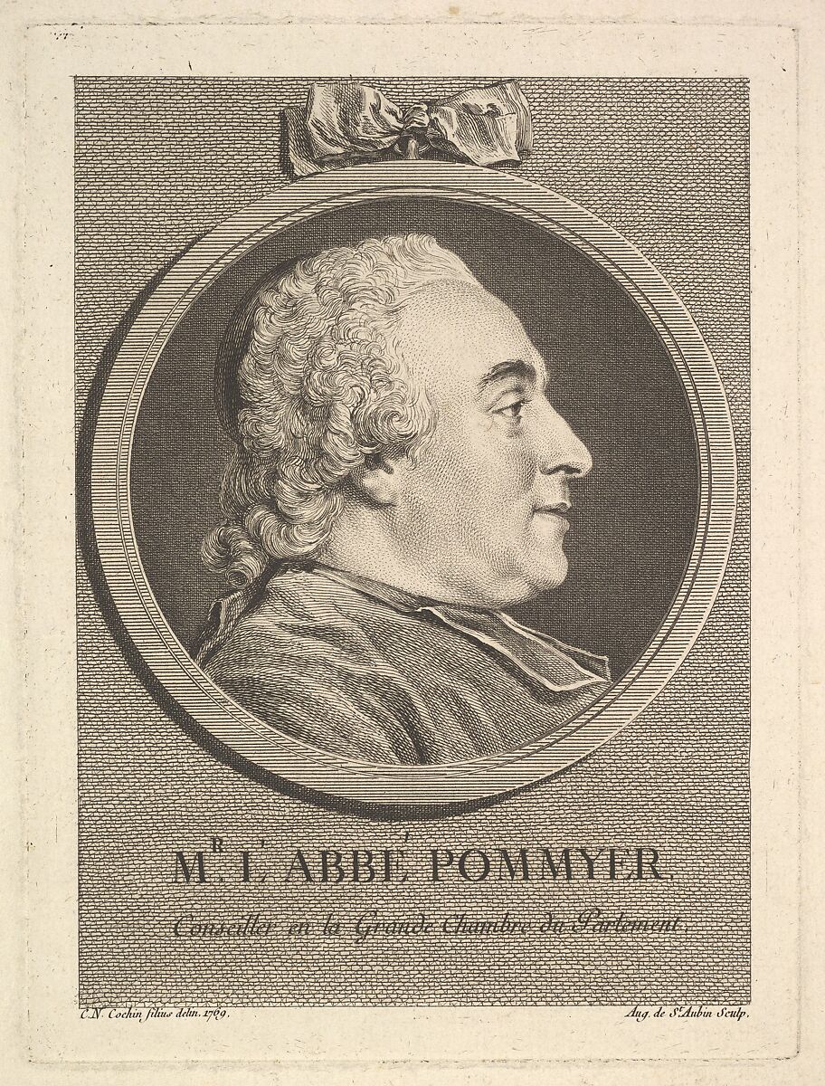 Portrait of L'Abbé Pommyer, Augustin de Saint-Aubin (French, Paris 1736–1807 Paris), Etching and engraving; fifth state of five (Bocher) 