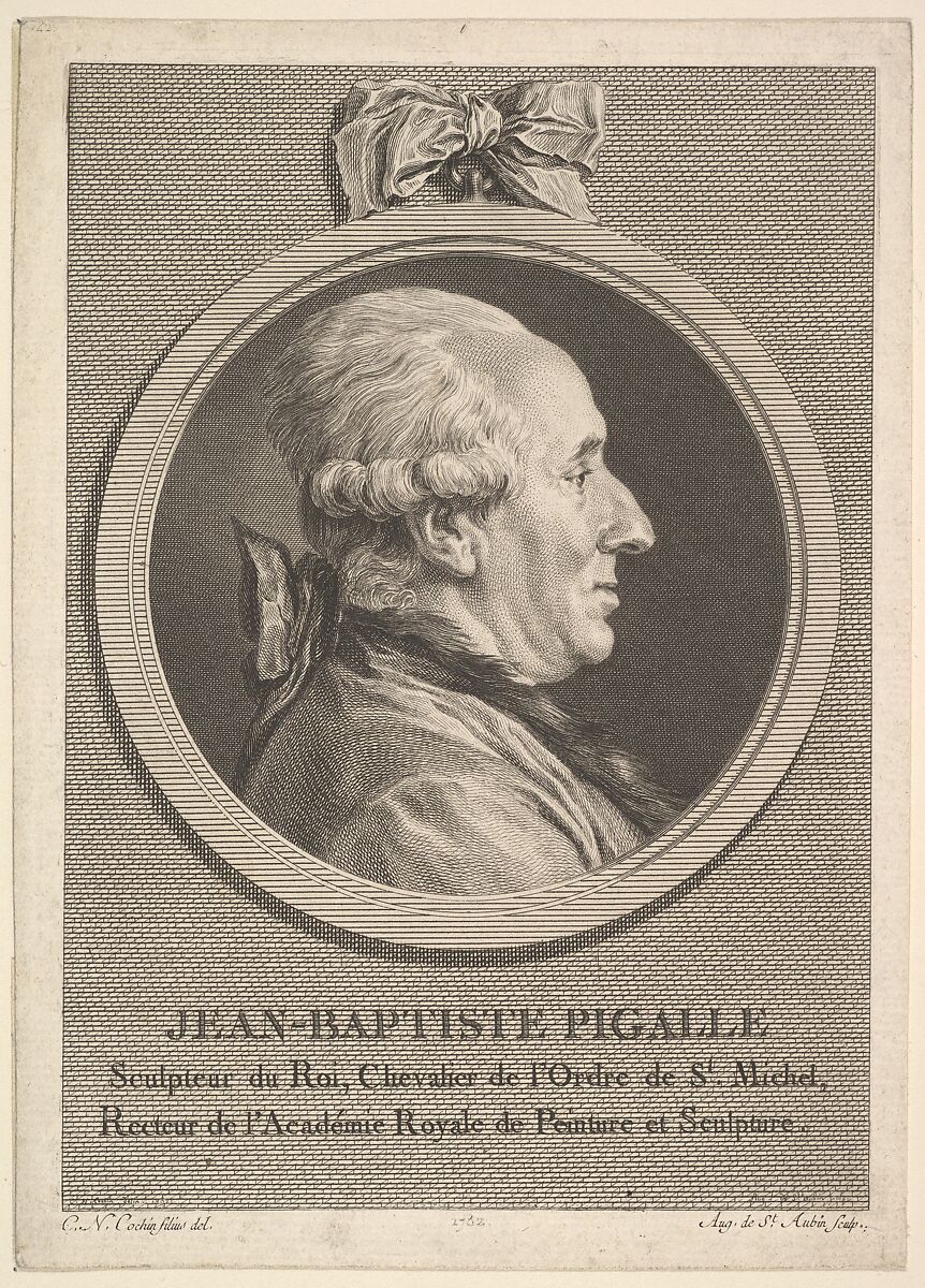 Portrait of Jean-Baptiste Pigalle, Augustin de Saint-Aubin (French, Paris 1736–1807 Paris), Etching and engraving; third state of three (Bocher) 