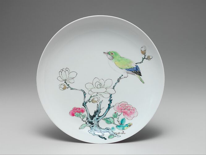 Dish with bird and flowers