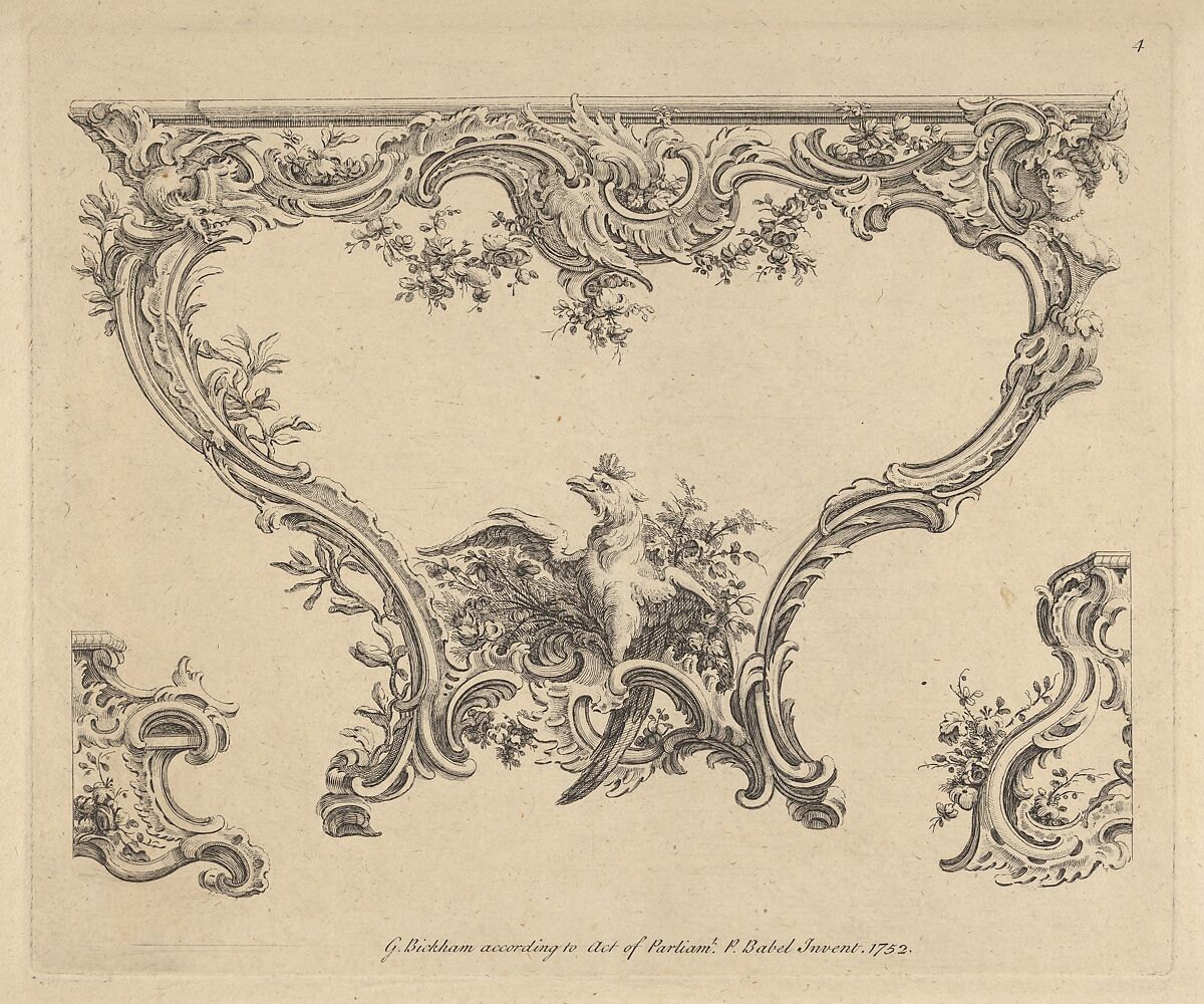 Design for a Console Table, Pierre Edmé Babel (French, Paris 1720–1775 Paris), Etching 