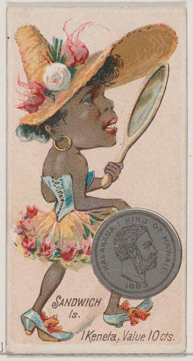 Caricatured figure from the Sandwich Islands, 1 Keneta, from the series Coins of All Nations (N72, variation 2) for Duke brand cigarettes, Issued by W. Duke, Sons &amp; Co. (New York and Durham, N.C.), Commercial color lithograph 