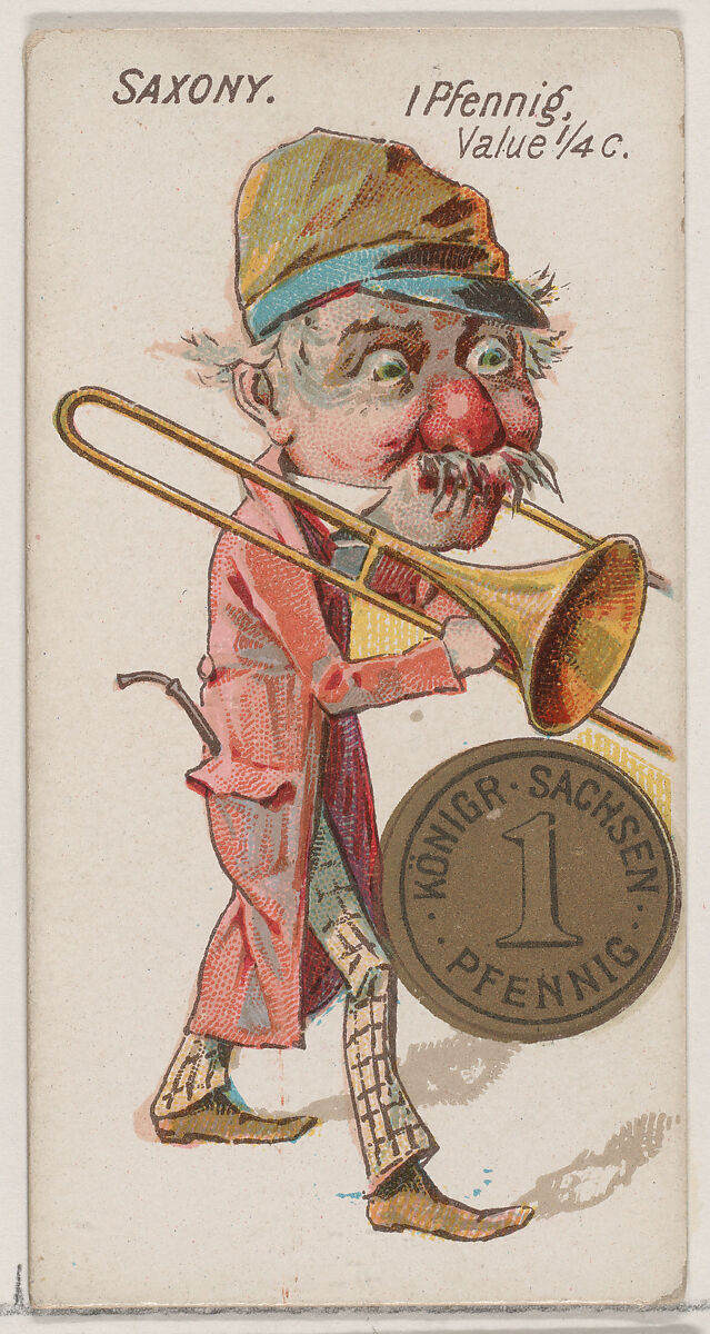 Saxony, 1 Pfennig, from the series Coins of All Nations (N72, variation 1) for Duke brand cigarettes, Issued by W. Duke, Sons &amp; Co. (New York and Durham, N.C.), Commercial color lithograph 