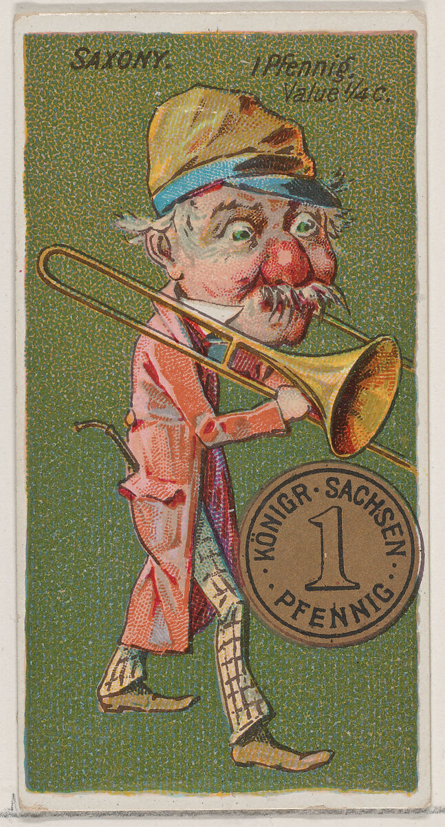 Saxony, 1 Pfennig, from the series Coins of All Nations (N72, variation 2) for Duke brand cigarettes, Issued by W. Duke, Sons &amp; Co. (New York and Durham, N.C.), Commercial color lithograph 