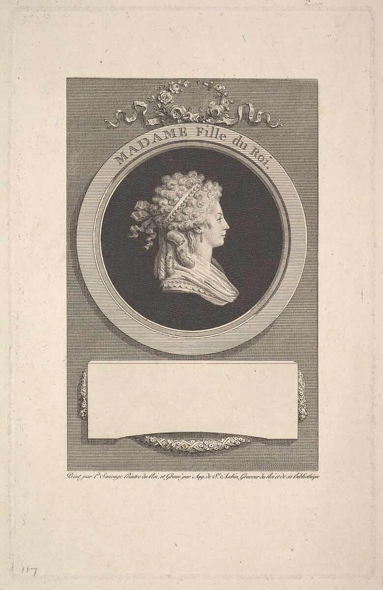 Portrait of Son Altesse Royale Madame, Duchesse d'Angoulême, Daughter of Louis XVI and Marie Antoinette, Augustin de Saint-Aubin (French, Paris 1736–1807 Paris), Etching and engraving; second state of five (Bocher) 