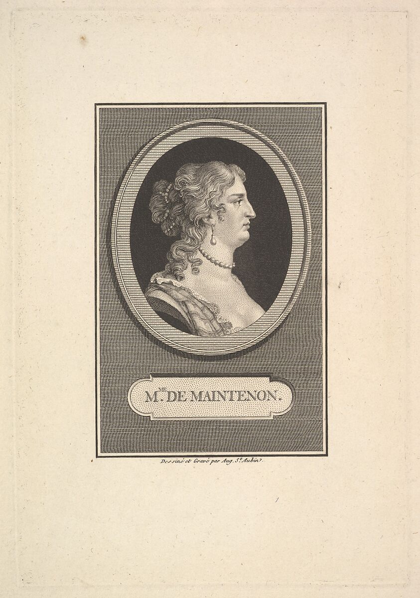 Portrait of Madame de Maintenon, Augustin de Saint-Aubin (French, Paris 1736–1807 Paris), Etching and engraving; fourth state of four (Bocher) 