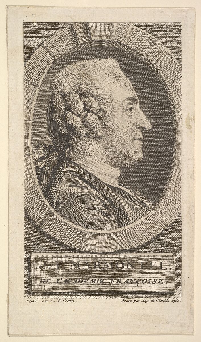 Portrait of Jean-Francoise Marmontel, Augustin de Saint-Aubin (French, Paris 1736–1807 Paris), Etching and engraving; second state of two (Bocher) 