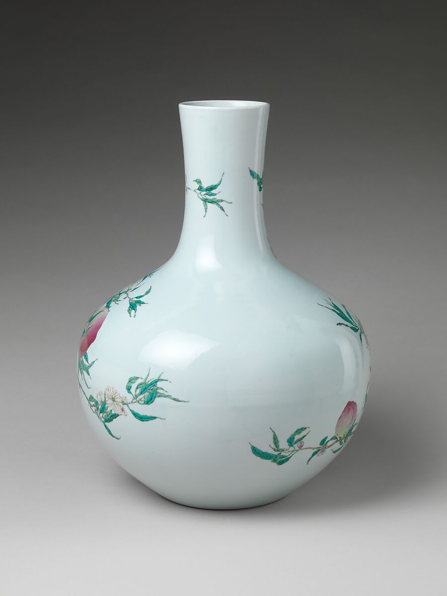 Vase with Nine Peaches, Porcelain painted with colored enamels over transparent glaze (Jingdezhen ware), China