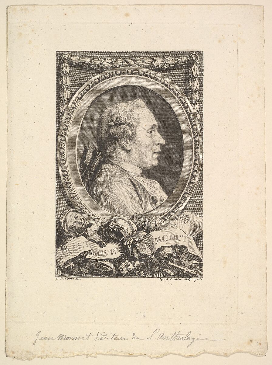 Portrait of Jean Monnet, Augustin de Saint-Aubin (French, Paris 1736–1807 Paris), Etching and engraving; third state of three (Bocher) 