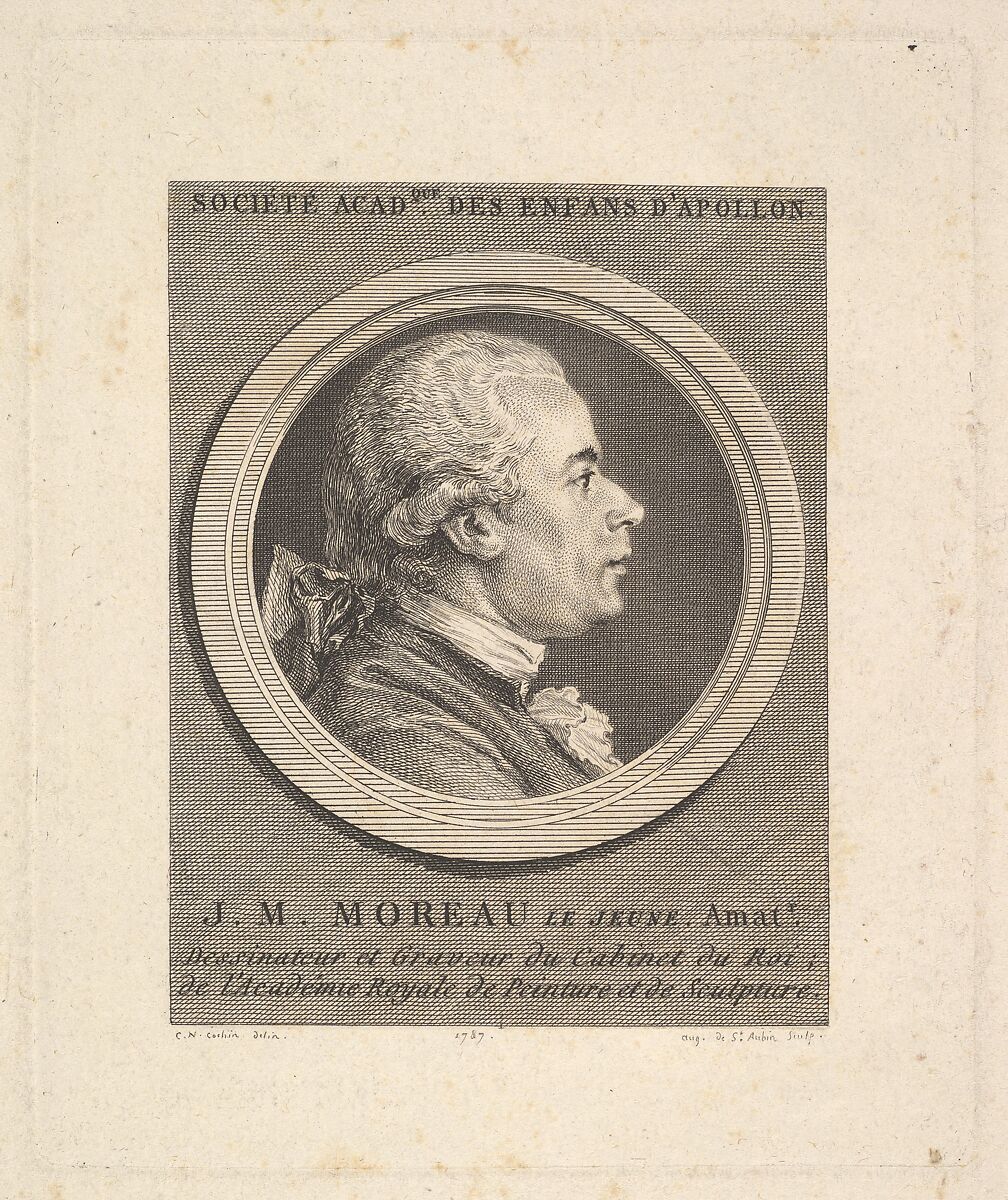 Portrait of Jean-Michel Moreau, Augustin de Saint-Aubin (French, Paris 1736–1807 Paris), Etching and engraving; third state of three (Bocher) 
