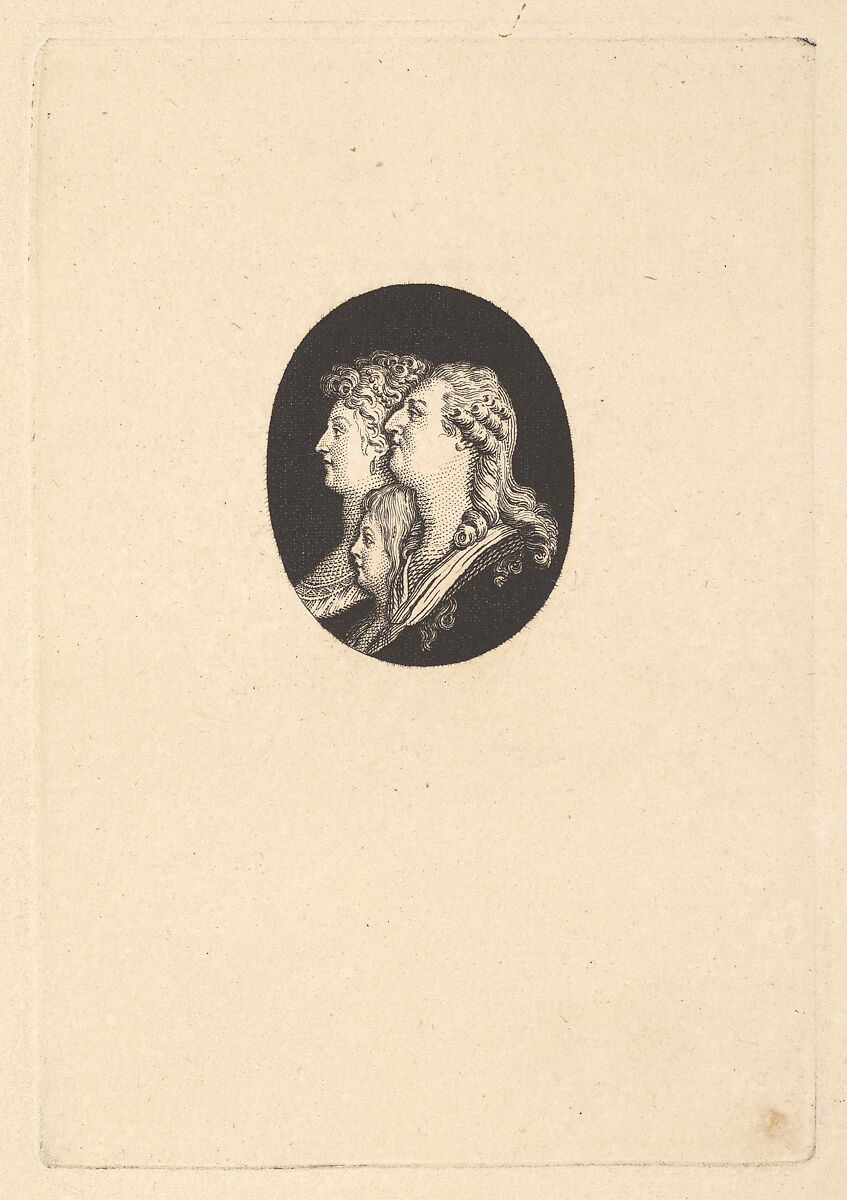 Portrait of Louis XVI, Marie Antoinette and The Dauphin, Augustin de Saint-Aubin (French, Paris 1736–1807 Paris), Etching and engraving 