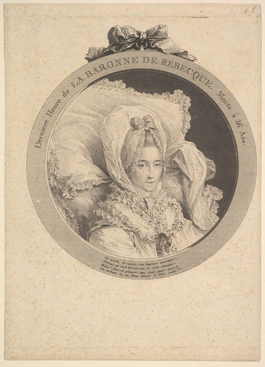 Portrait of La Baronne de Rebecque, Augustin de Saint-Aubin (French, Paris 1736–1807 Paris), Etching and engraving; third state of three (Bocher) 