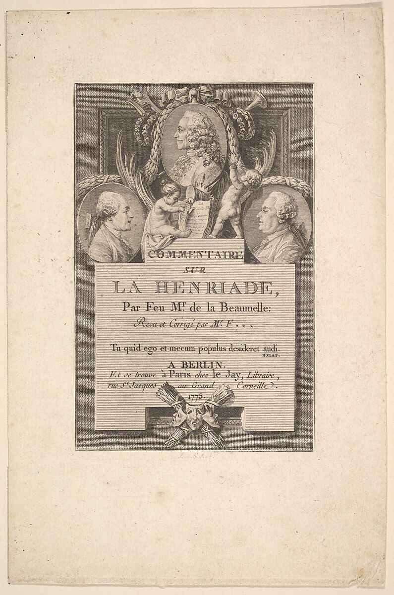 Voltaire, Fréron et la Beaumelle, Augustin de Saint-Aubin (French, Paris 1736–1807 Paris), Etching and engraving; between second and third state of two (Bocher) 