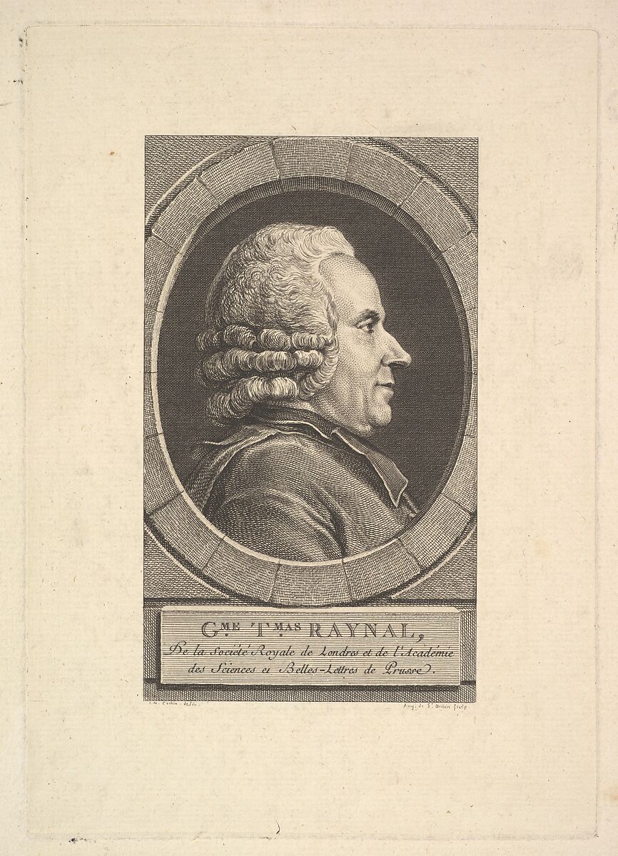 Portrait of Guillaume-Thomas Raynal, Augustin de Saint-Aubin (French, Paris 1736–1807 Paris), Etching and engraving; second state of two (Bocher) 