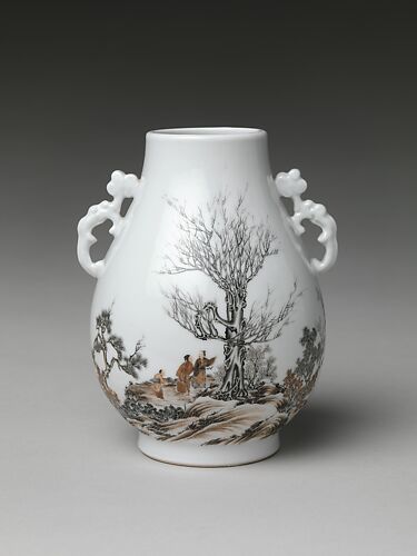 Vase with gentlemen in a landscape (one of a pair)