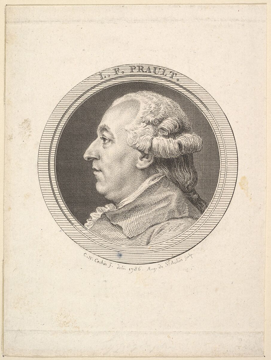 Portrait of L. F. Prault, Augustin de Saint-Aubin (French, Paris 1736–1807 Paris), Etching and engraving; third state of three (Bocher) 
