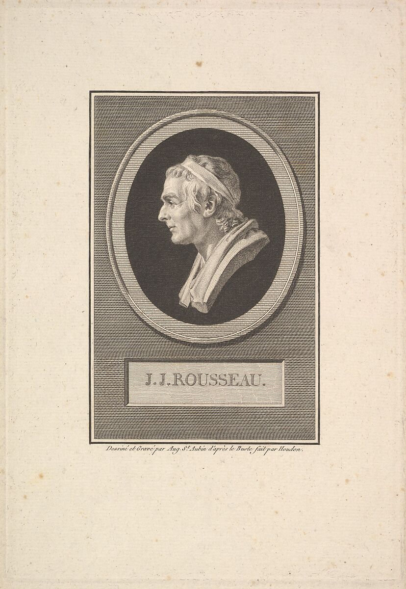 Portrait of Jean-Jacques Rousseau, Augustin de Saint-Aubin (French, Paris 1736–1807 Paris), Etching and engraving; third state of three (Bocher) 