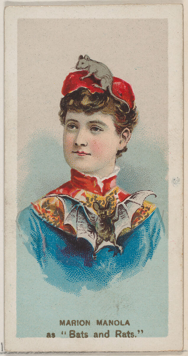 Marion Manola as "Bats and Rats," from the series Fancy Dress Ball Costumes (N73) for Duke brand cigarettes, Issued by W. Duke, Sons &amp; Co. (New York and Durham, N.C.), Commercial color lithograph 