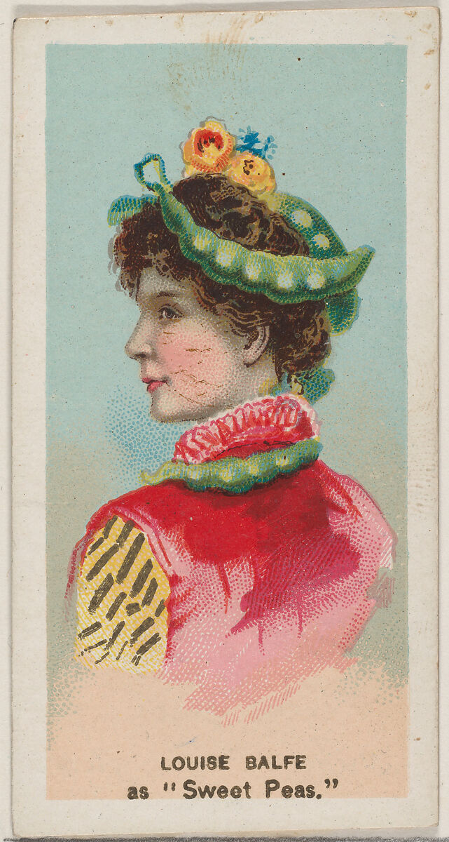 Louise Balfe as "Sweet Peas," from the series Fancy Dress Ball Costumes (N73) for Duke brand cigarettes, Issued by W. Duke, Sons &amp; Co. (New York and Durham, N.C.), Commercial color lithograph 