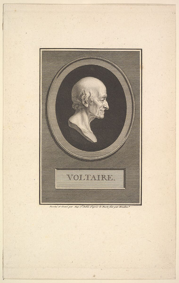 Portrait of Voltaire, Augustin de Saint-Aubin (French, Paris 1736–1807 Paris), Etching and engraving; third state of three (Bocher) 