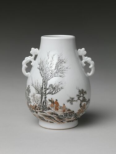 Vase with gentlemen in a landscape (one of a pair)