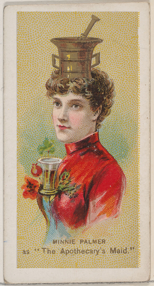 Minnie Palmer as "The Apothecary's Maid," from the series Fancy Dress Ball Costumes (N73) for Duke brand cigarettes, Issued by W. Duke, Sons &amp; Co. (New York and Durham, N.C.), Commercial color lithograph 