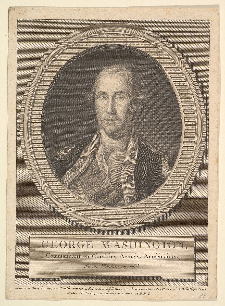 Portrait of George Washington, Augustin de Saint-Aubin (French, Paris 1736–1807 Paris), Etching and engraving, after fourth state (Bocher) 