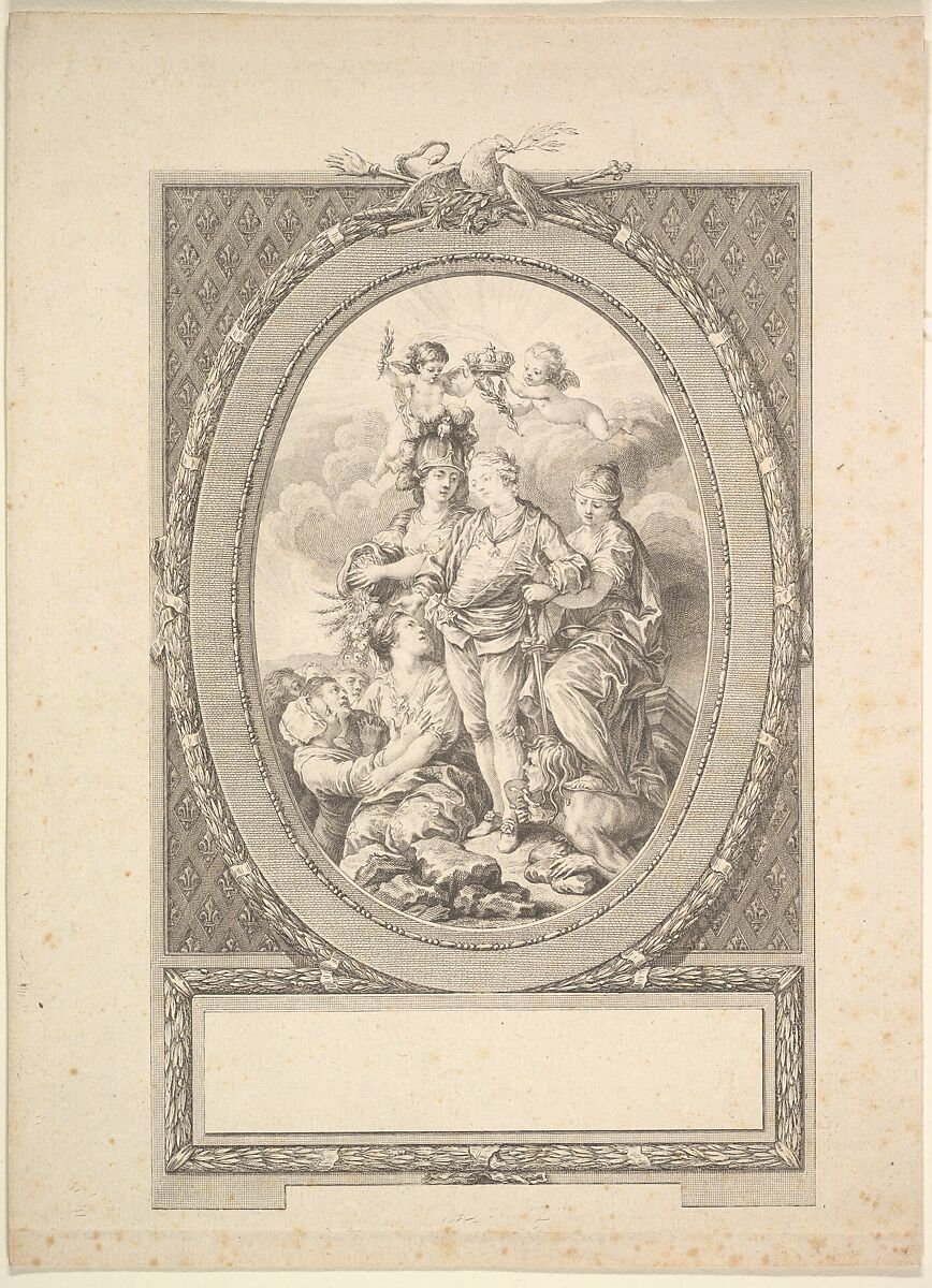 Reverse Copy of Allegory of Louis XVI on the Occasion of his Accession to the Throne of France in 1774, After Augustin de Saint-Aubin (French, Paris 1736–1807 Paris), Etching 