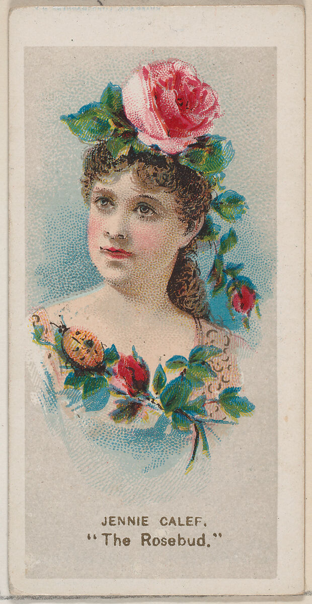 Jennie Calef as "The Rosebud," from the series Fancy Dress Ball Costumes (N73) for Duke brand cigarettes, Issued by W. Duke, Sons &amp; Co. (New York and Durham, N.C.), Commercial color lithograph 