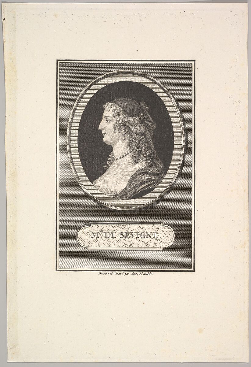 Portrait of Marie de Rabutin, Mise de Sévigné, Augustin de Saint-Aubin (French, Paris 1736–1807 Paris), Etching; third state of three (Bocher) 