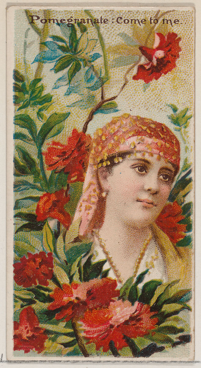 Pomegranate: Come to Me, from the series Floral Beauties and Language of Flowers (N75) for Duke brand cigarettes, Issued by Duke Cigarette branch of the American Tobacco Company, Commercial color lithograph 