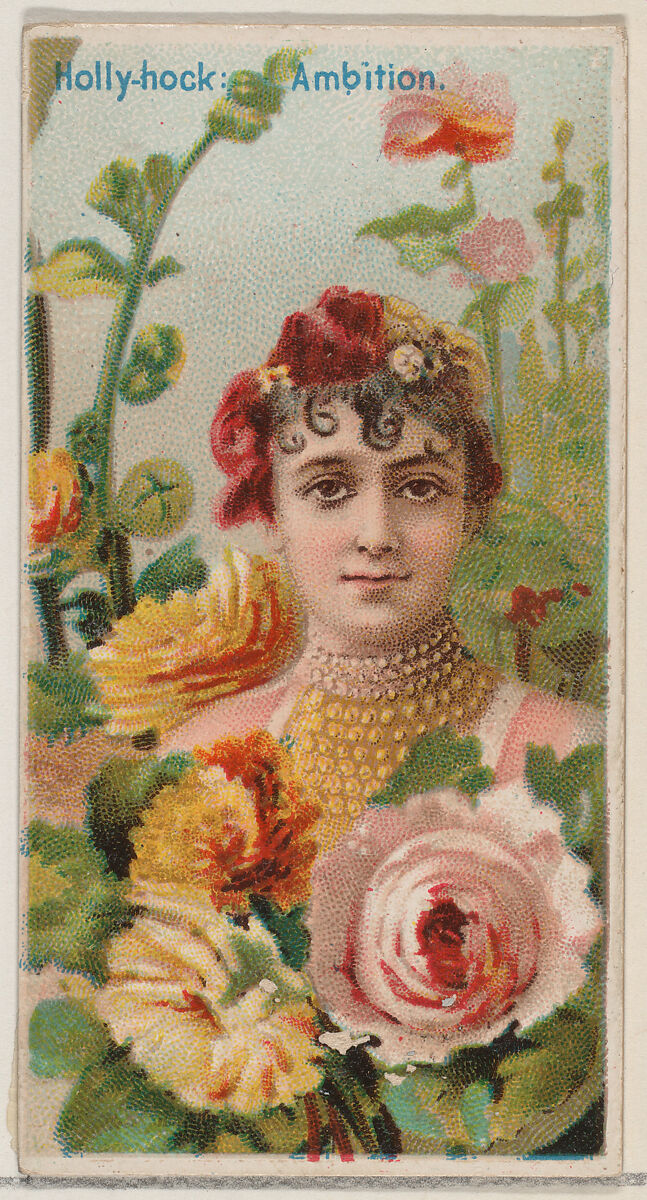 Hollyhock: Ambition, from the series Floral Beauties and Language of Flowers (N75) for Duke brand cigarettes, Issued by Duke Cigarette branch of the American Tobacco Company, Commercial color lithograph 
