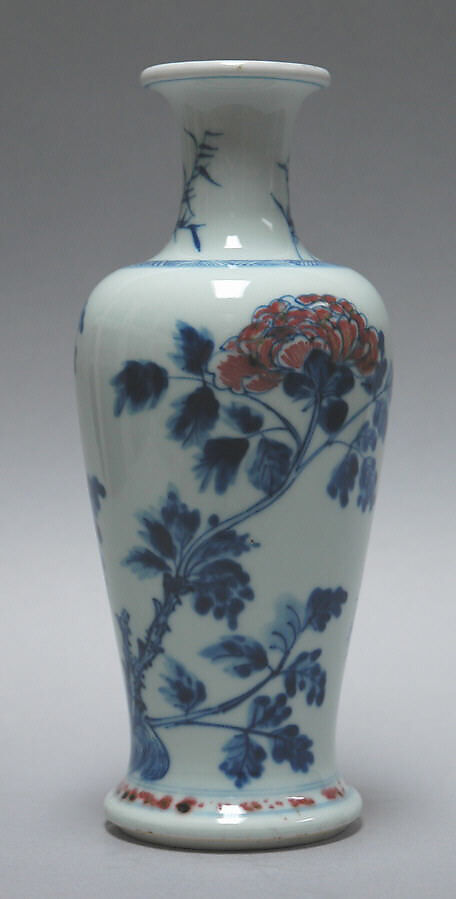 Vase with Phoenix and Peonies, Porcelain painted with cobalt blue and copper red under a clear glaze (Jiangxi Province; Jingdezhen ware), China