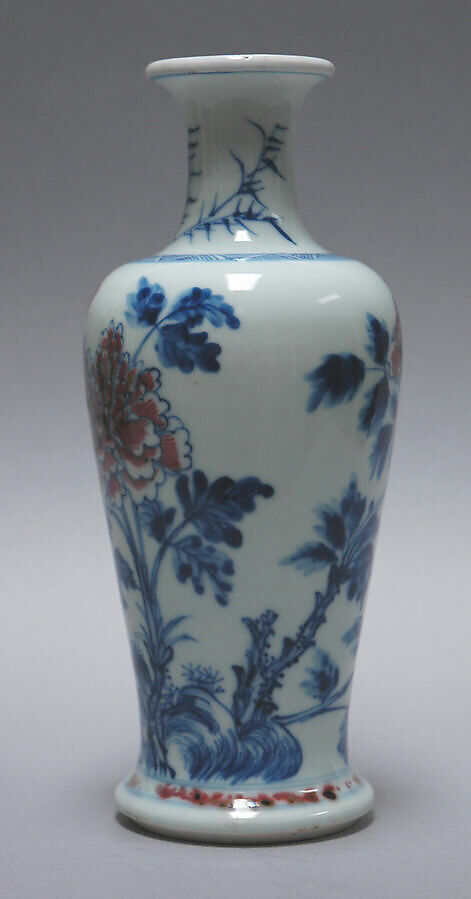 Vase with Phoenix and Peonies, Porcelain painted with cobalt blue and copper red under a clear glaze (Jiangxi Province; Jingdezhen ware), China