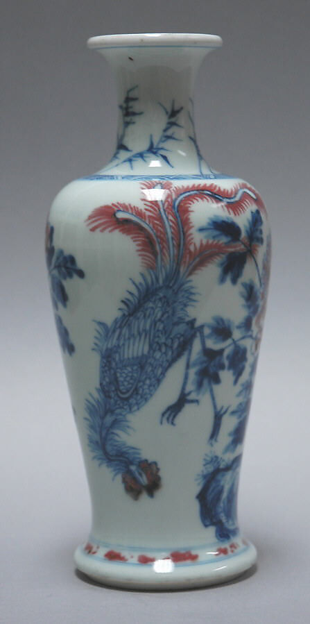Vase with Phoenix and Peonies, Porcelain painted with cobalt blue and copper red under a clear glaze (Jiangxi Province; Jingdezhen ware), China 